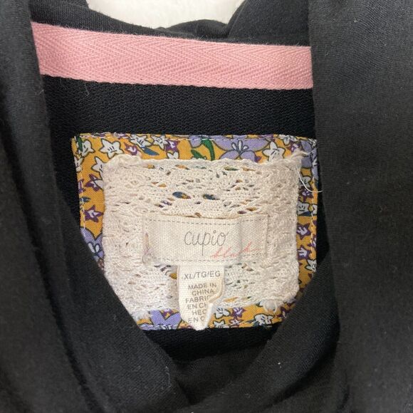 Cupio Women's Cowl Neck Shirt Size XL Black Button Accents Pink Trim Boho - Picture 3 of 5